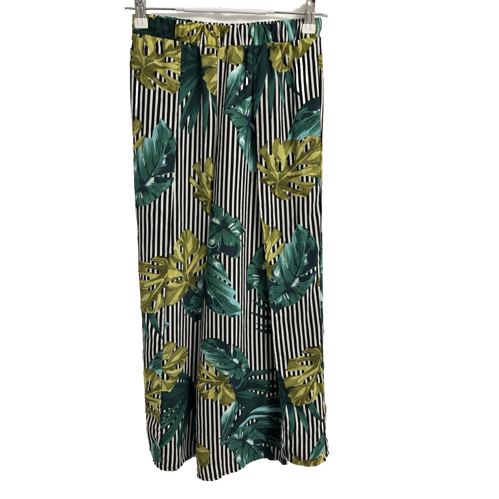 Forever 21 Tropical Women's Sm Wide Leg Flowy Open‎ Side Wrap Capri Pants Travel